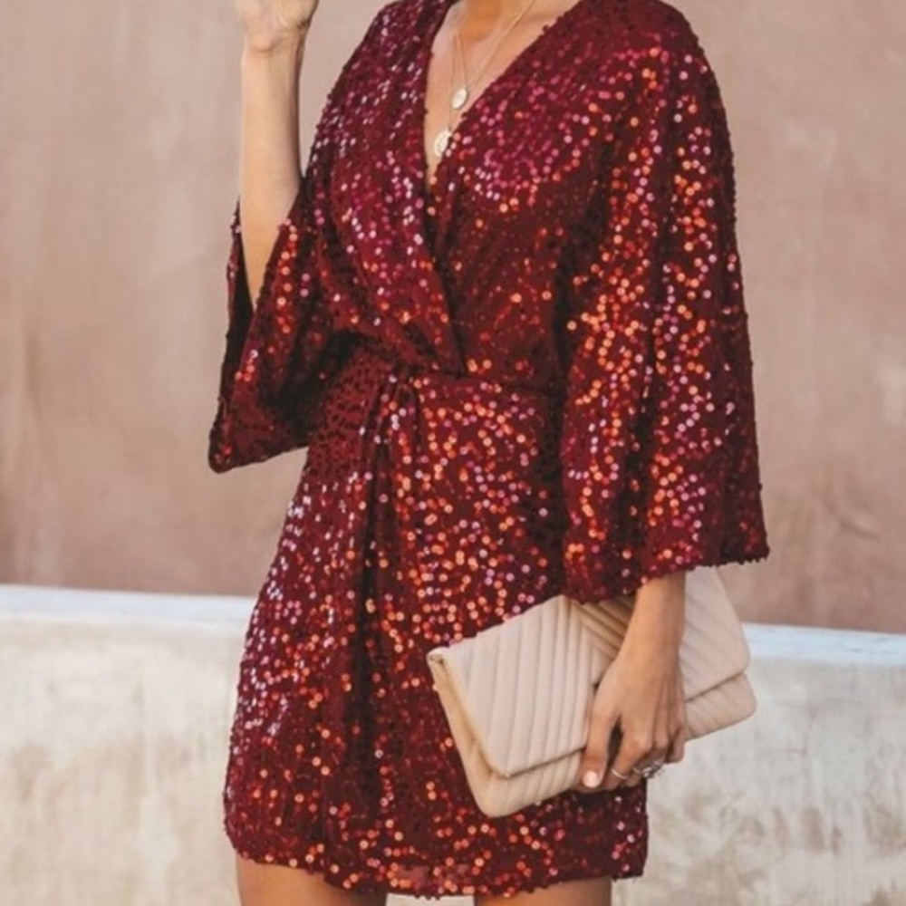 Vici Burgundy Sequin Mini Dress